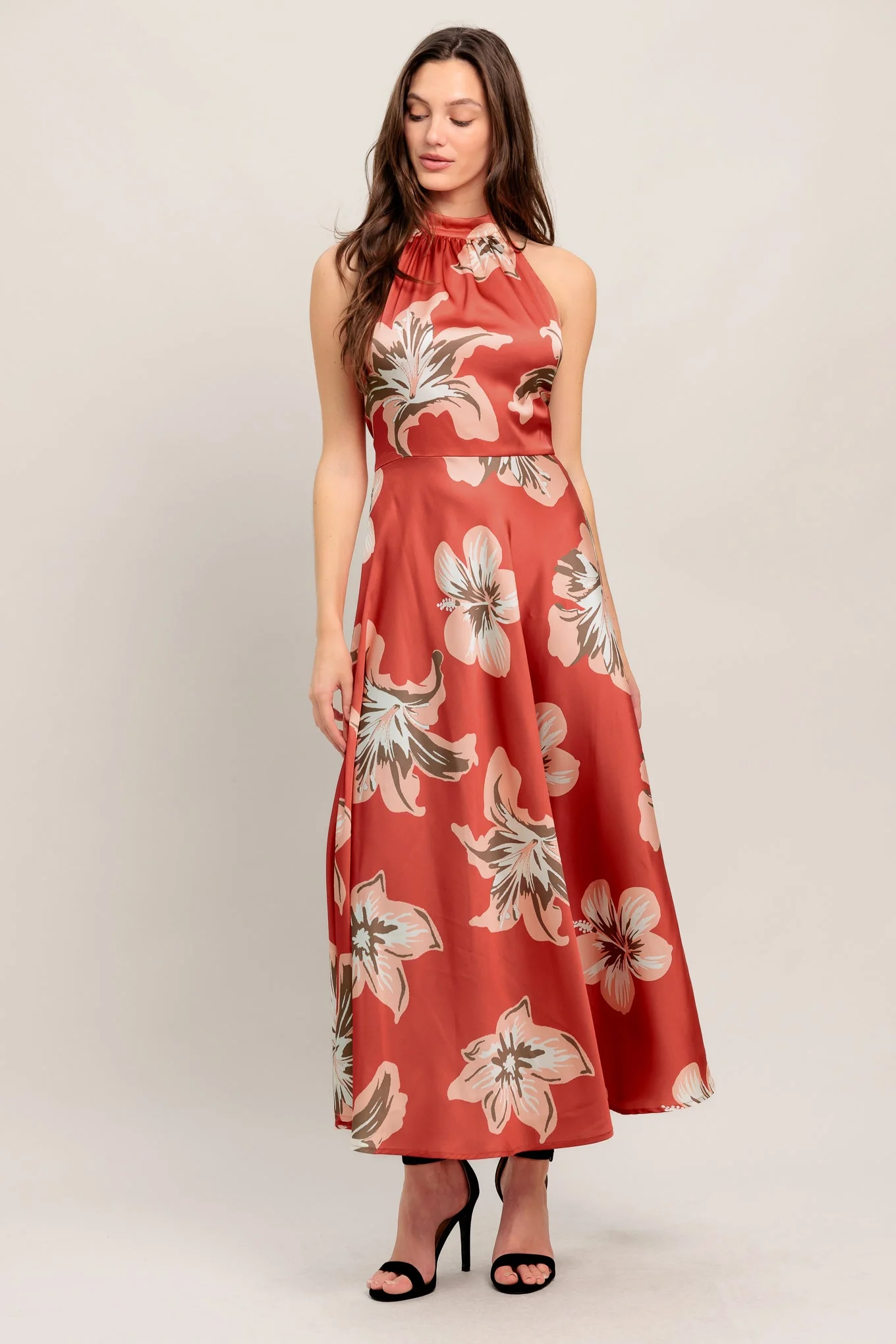 CAN’T LOOK AWAY CORAL RED MIDI DRESS - FINAL SALE