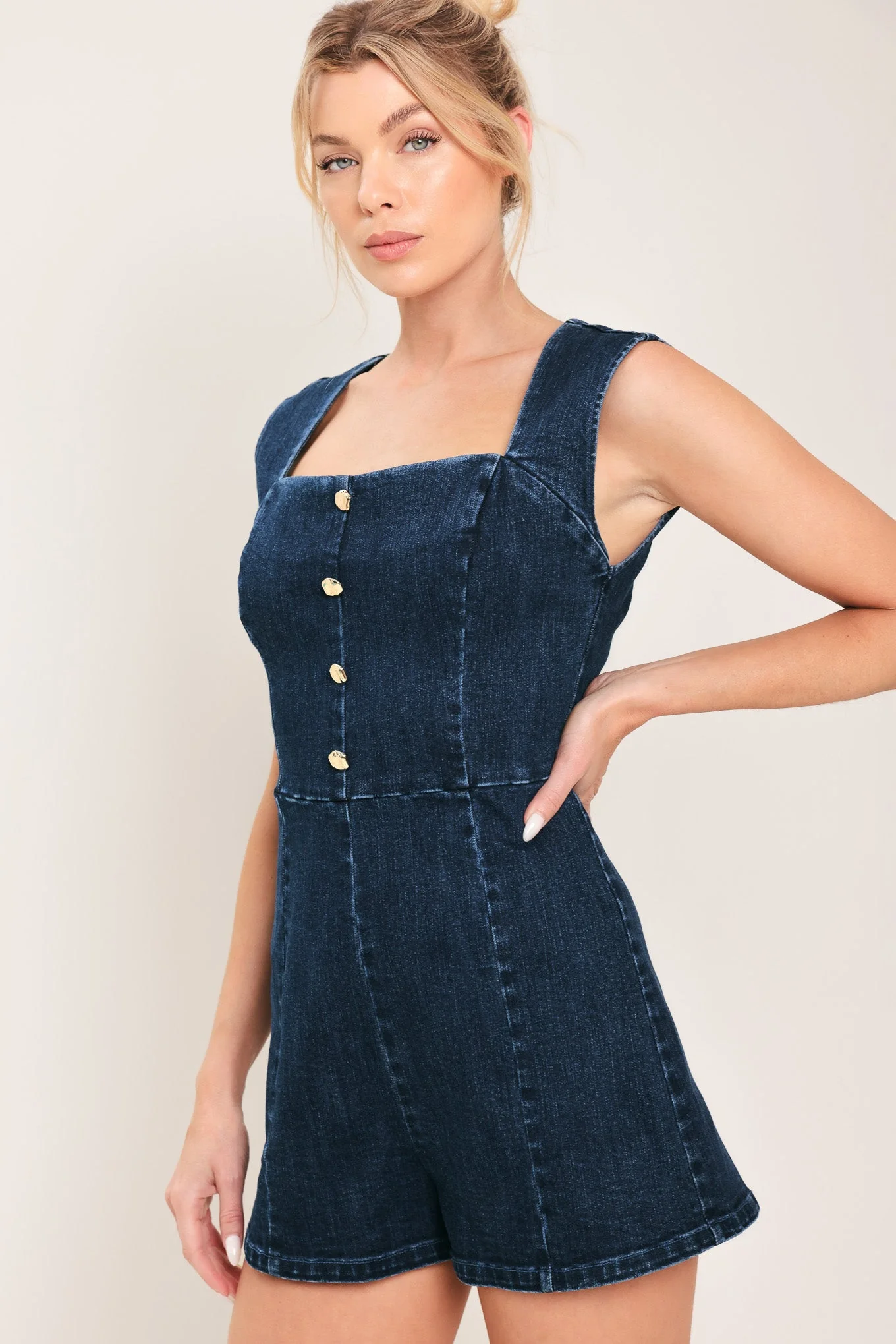 DARK WASH ICON DENIM ROMPER - Image 5