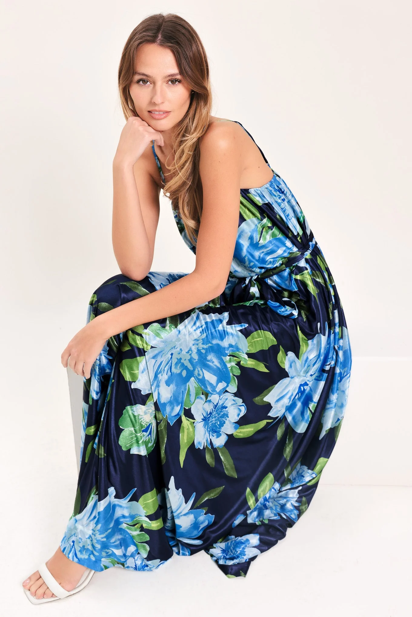 ELEGANT NAVY & BLUE BLOSSOM MAXI DRESS - Image 5