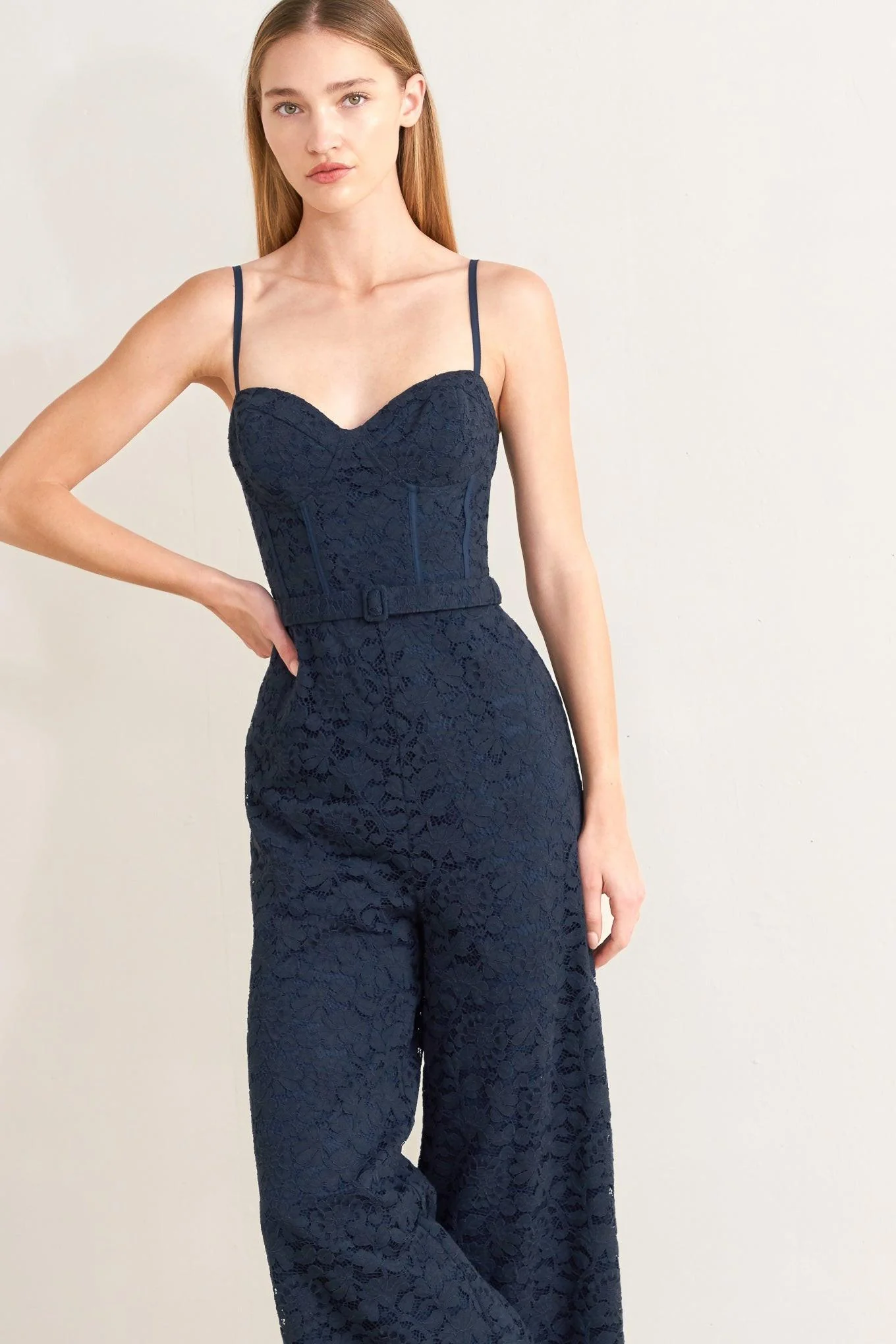 EVENING MUSE NAVY LACE JUMPSUIT - Image 3