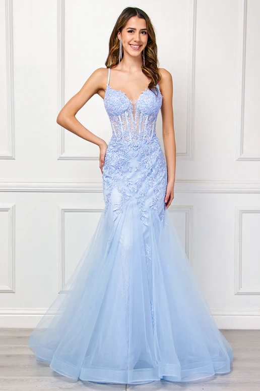 Hera Gown - Baby Blue - Tulle & Floral Lace Mermaid Dress - Image 4