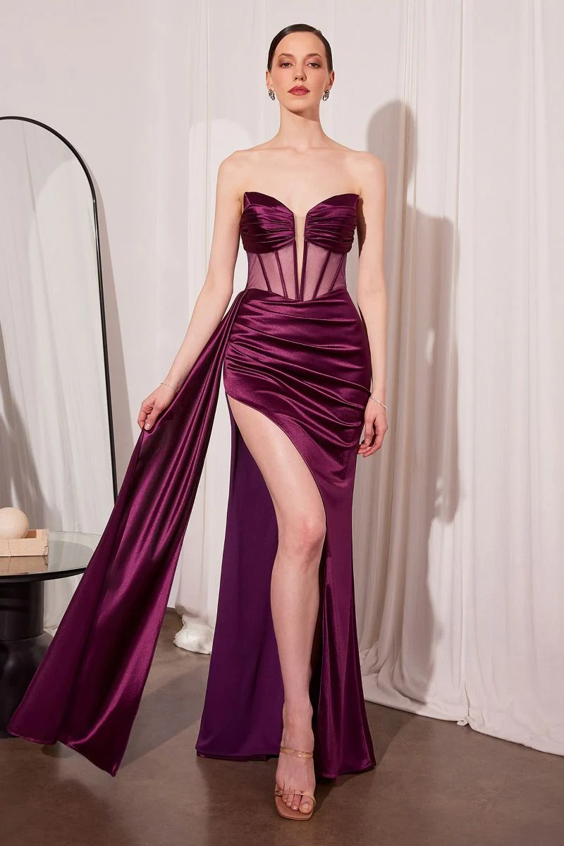 Jamie Gown – Satin Gown with Illusion Plunge Neckline - Image 19