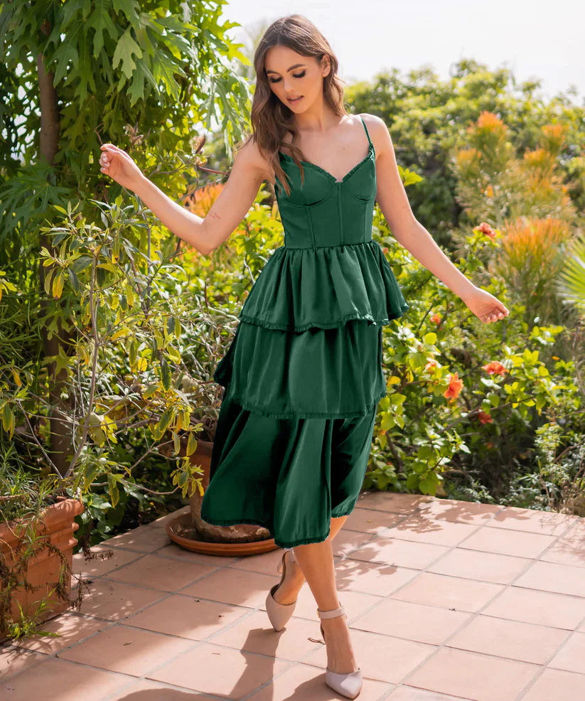 Maeve Corset Midi Dress - Emerald - Image 2