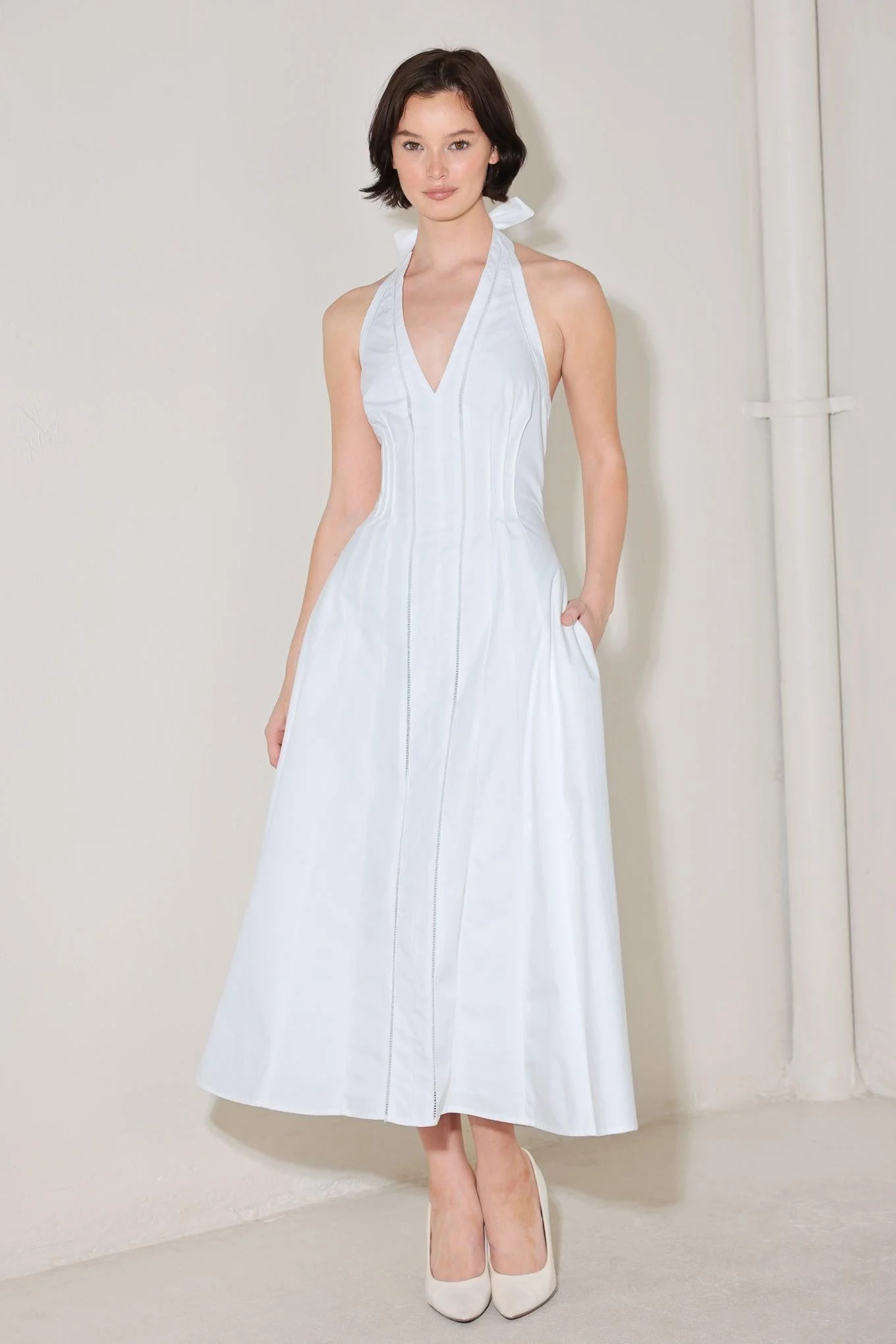 POWDER SKY HALTER WHITE MIDI DRESS - Image 6