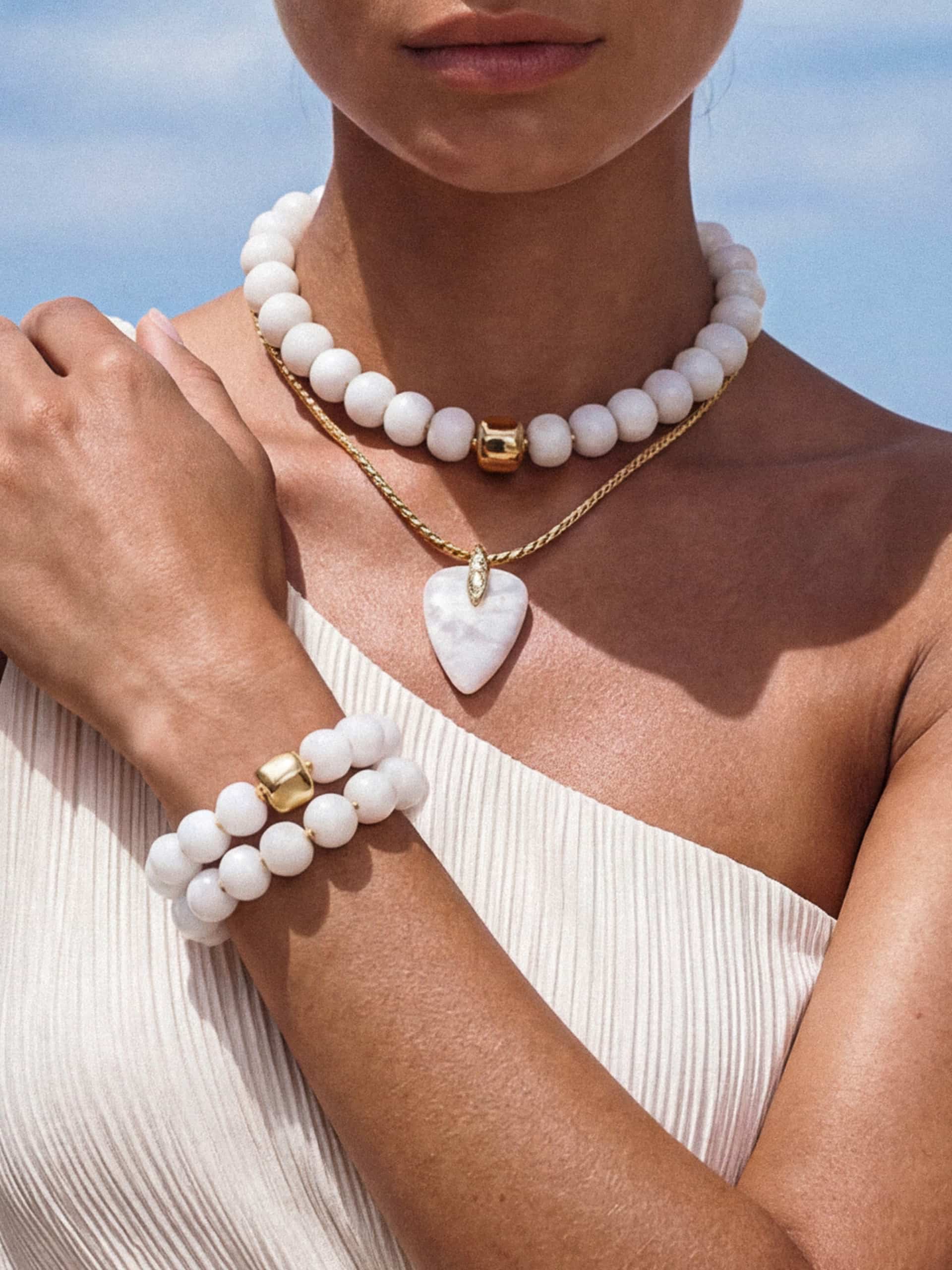 Power Bead Bracelet Stack in Bone - Image 5