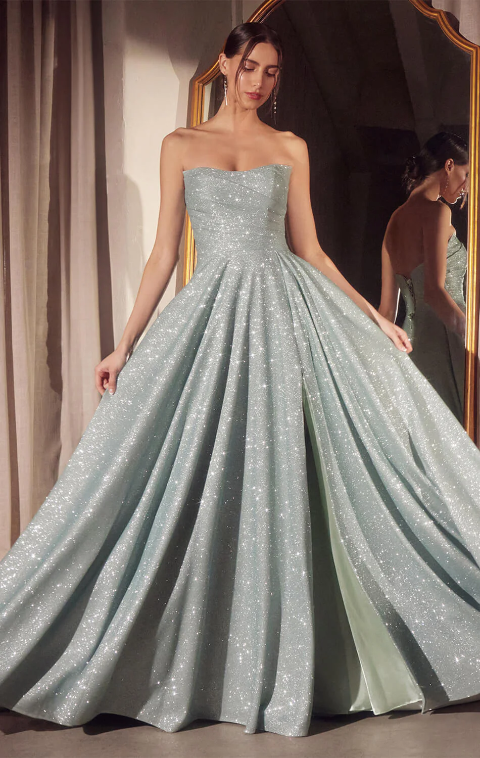 Quinn Gown - Long Strapless Glitter A-line Dress - Image 11