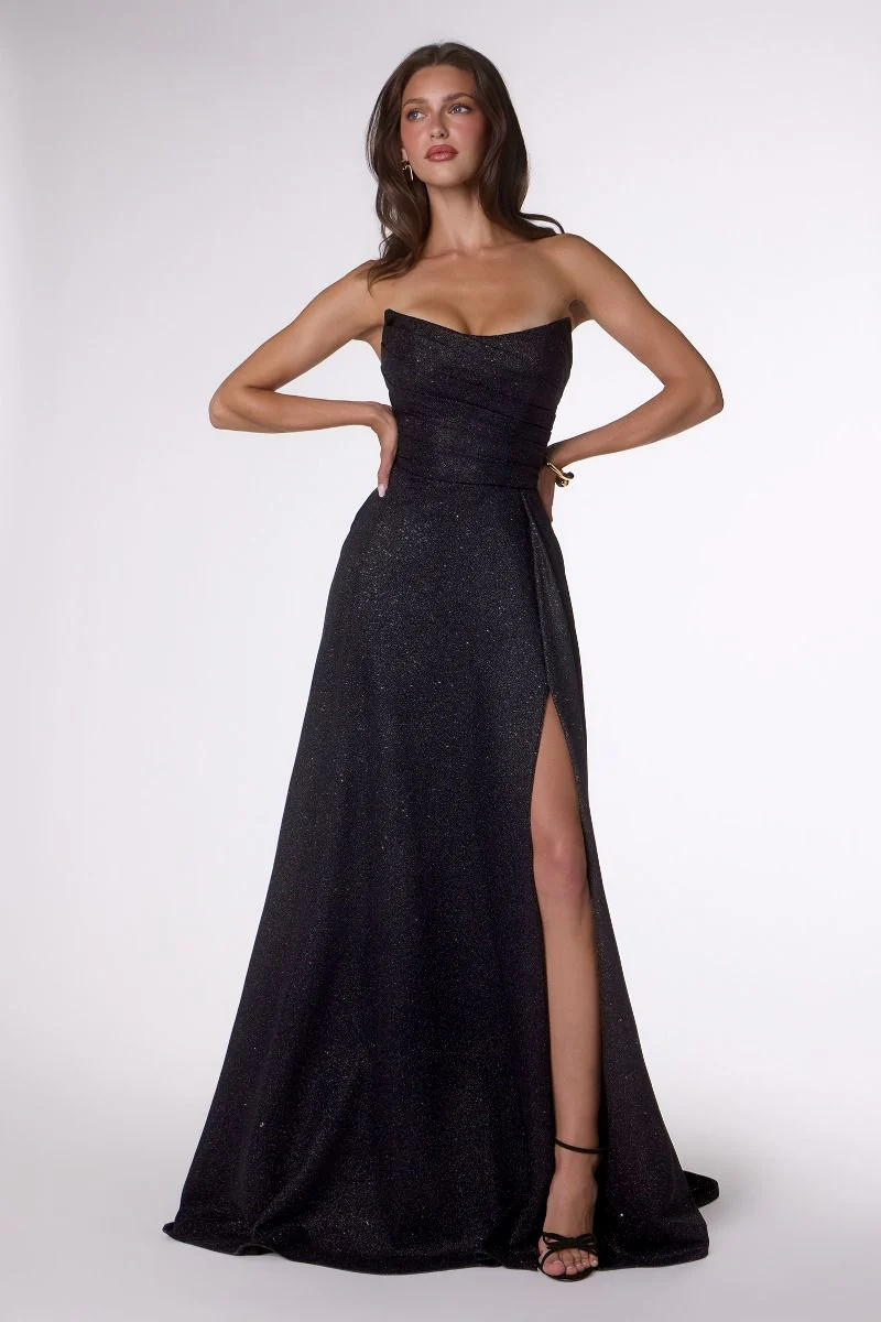 Quinn Gown - Long Strapless Glitter A-line Dress - Image 16