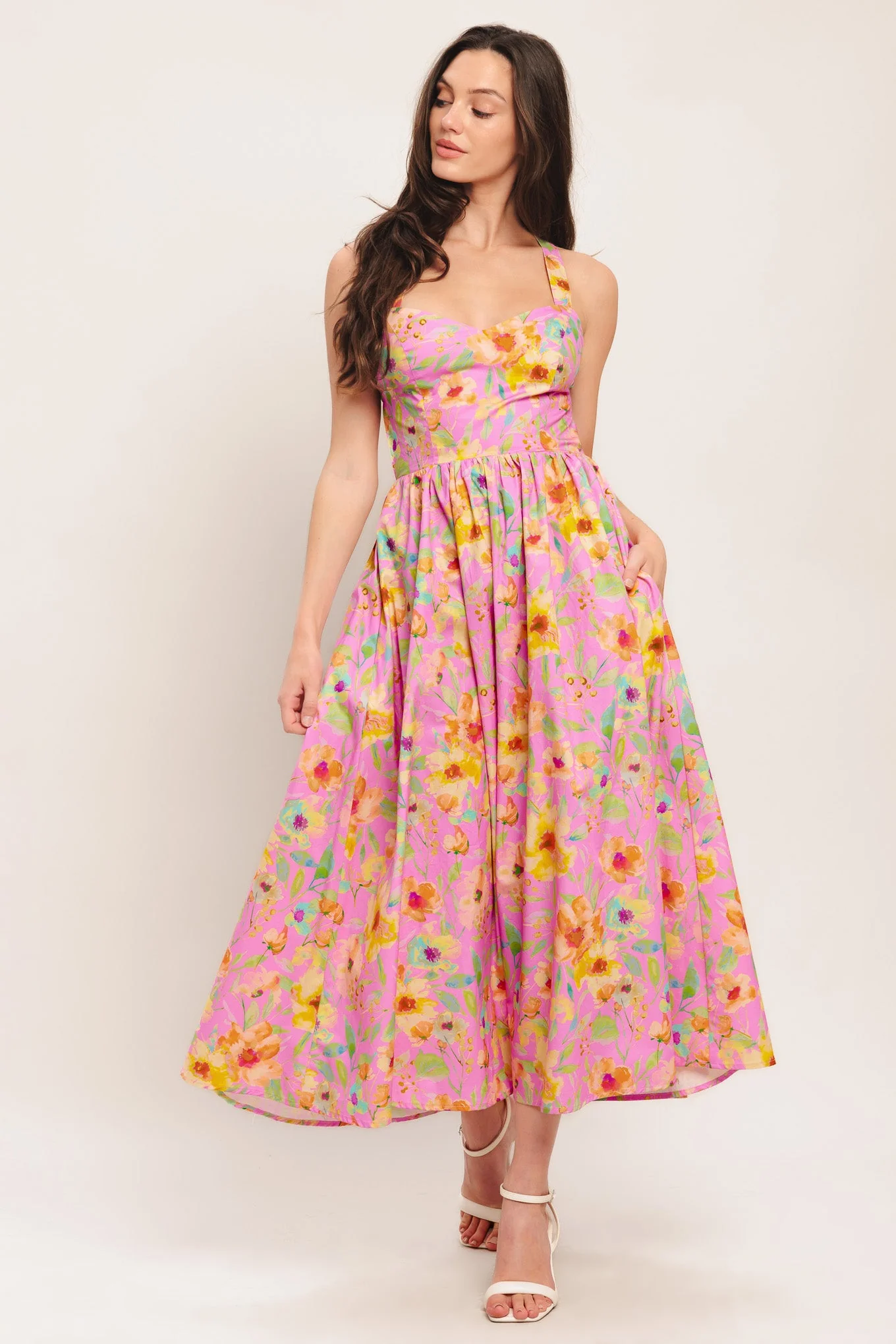 ROSY DAYDREAM PINK FLORAL MIDI DRESS