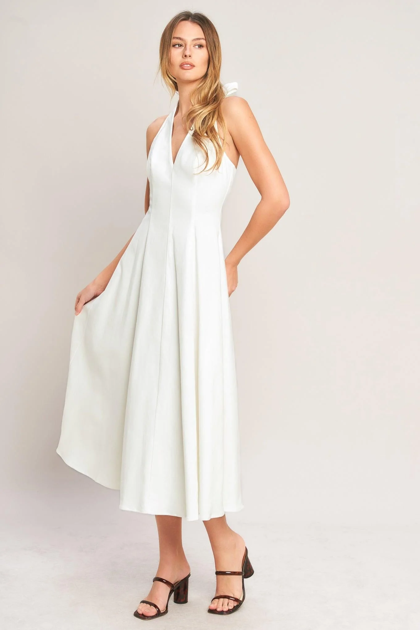 SERENE MOMENT WHITE HALTER MIDI DRESS