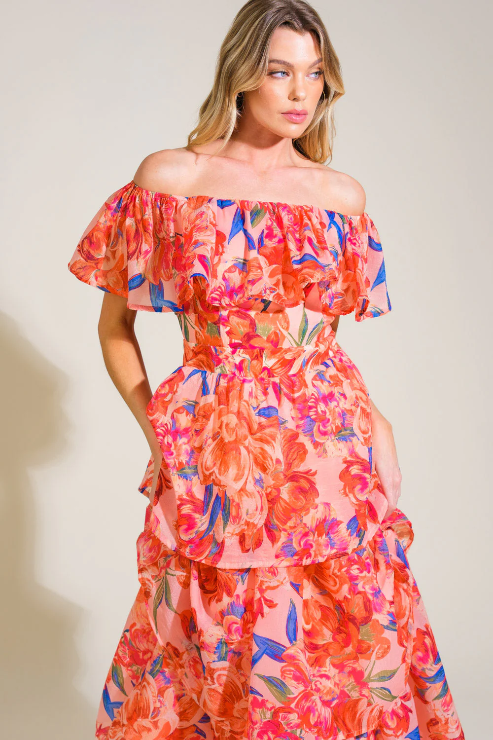 STROLL THE AVENUES MIDI DRESS - PEACH - Image 4
